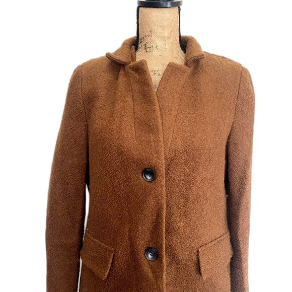 DKNY Women's Single Breasted Walker Coat Wool Blend‎ Teddy Brown Size Small - Picture 3 of 7